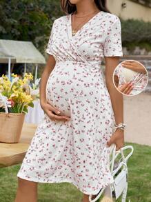 SHEIN Maternity Ditsy Floral Short Sleeve Nursing Casual Dress Maternity Summer Dresses Maternity Dresses For Summer Summer Maternity Dress Maternity Dress Pregnancy
