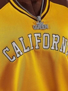 Amplova 宽松撞色拼接插肩袖运动衫，学院风女式秋冬装 - 黃色 - 查看 3