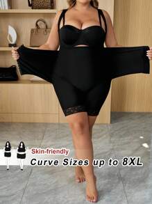 SHEIN CURVE+ Tuta ampia monocolore da donna con patch in pizzo minimal