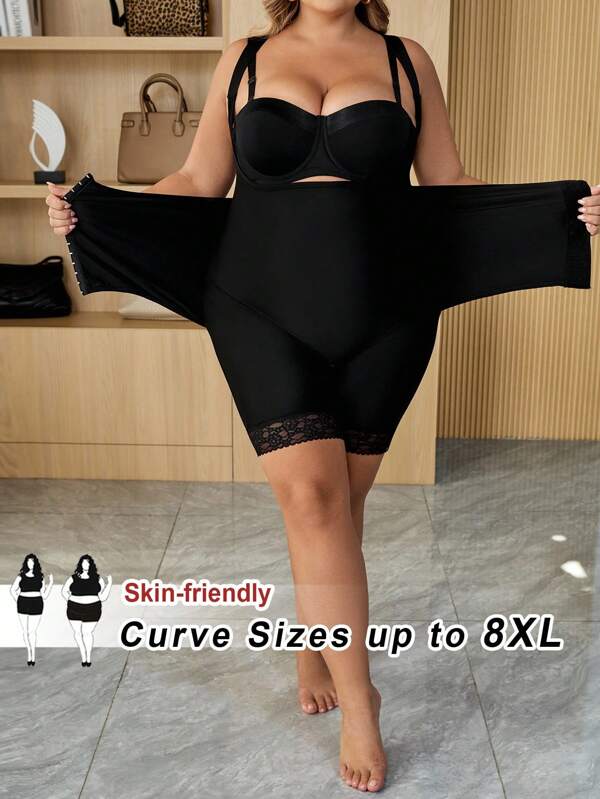SHEIN CURVE+ Salopetă de damă cu dimensiuni mari, în culori uni, minimalistă, din dantelă, mozaic