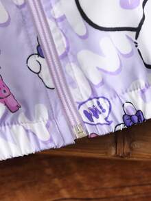 جاكيت هودي كاجوال مطبوعة برسومات كرتونية جميلة للبنات الصغيرات - الأرجواني - مشاهدة 5