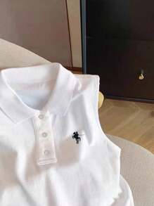 SHEIN 女式简约刺绣无袖背心