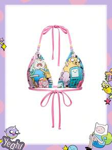 Adventure Time X ROMWE Spring/Summer Carnival Beach Vacation Graphic Y2K Cute Cartoon Fully Allover Print Beaded Detail Halter Top - Multicolor - View 1