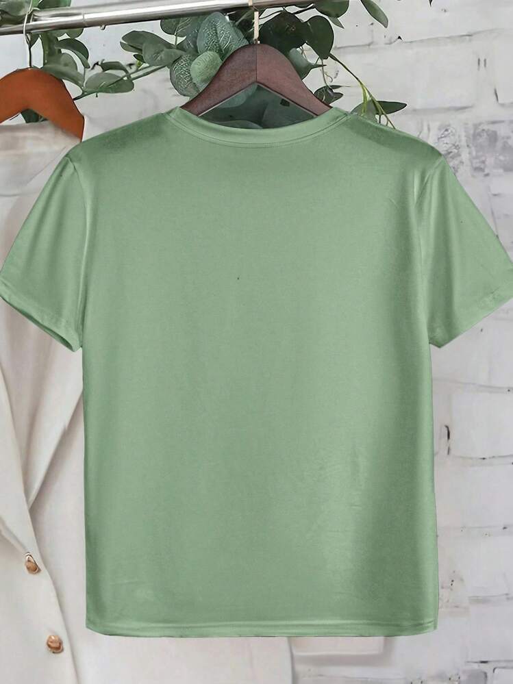 EMERY ROSE Camiseta Bordada Plus Size "O Senhor é o Meu Pastor" | Salmo 23:1 Vestuário Cristão Ovelha Verde-Azulada Campo Vovó Gráfica Camisetas Femininas Tops - Verde Menta - Visão 2
