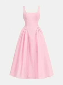 Tween Girls' Elegant Pink Sleeveless Midi Dress, Summer - Multicolor - View 1