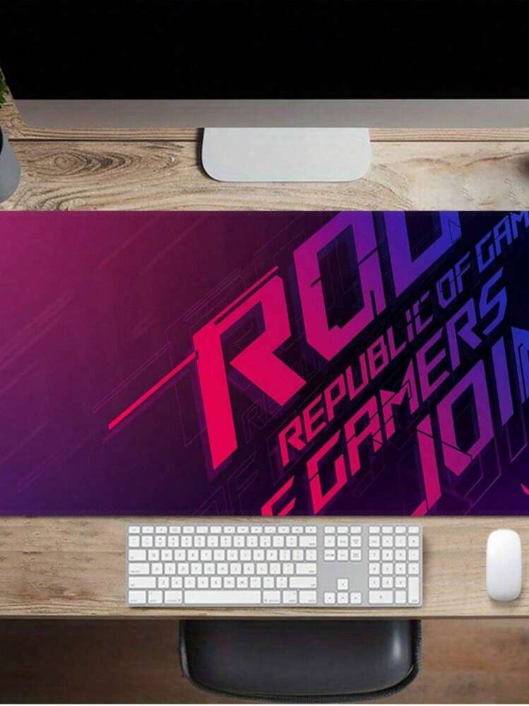 SHEIN Republic Of Gamers (ROG) Large Gaming Mouse Pad With Precision Sewn Edges And Anti-Slip Rubber Base, Thick Computer Desk Mat, Keyboard Mat, Perfect For Independence Day, Halloween, Thanksgiving, And Christmas Gifts Back To School - ROG-Purple ROG - View 5