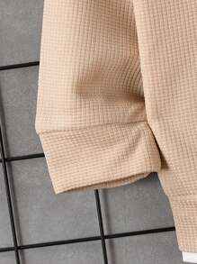 SHEIN 2 sztuki/zestaw dla chłopców, bluza z długim rękawem i okrągłym dekoltem, casualowy zestaw ze spodniami i naszywką waflową, odpowiedni na co dzień, do sportu, na powrót do szkoły, na wiosnę i jesień