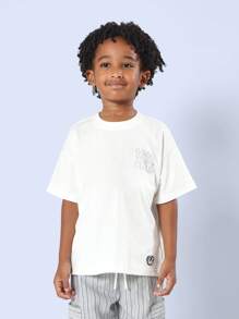 SUMWON Conjunto de camiseta y pantalones a rayas de 'Good Vibes Club' para niños, conjunto informal de verano cómodo de dos piezas con pantalones de cintura elástica