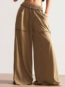 Bohemela 休闲针织雪洗纯色拼接宽松阔腿水洗女裤，秋季款