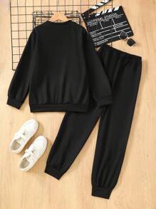 SHEIN Tween BoysCasual Loose Fit Letter Print Hoodie & Sweatpants 2pcs Set, Suitable For Leisure, School, Sports Wear Chic Outfits For Autumn/Winter Fall