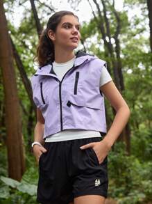 In My Nature Veste sans manches extérieure court à capuche pour femmes - Prune - Voir 5