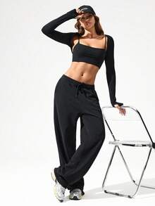 GLOWMODE Everyday Terry Two-Way Wear Adjustable Drawstring Waist Leg Cord Wide Leg Jogger Sweatpants With Side Pockets Daily Casual Wear