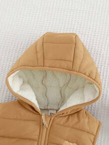 Cozy Pixies 新生男宝宝卡通熊印花连帽加厚无袖开衫，男宝宝背心，婴儿背心，男宝宝冬季背心，婴儿保暖背心，男宝宝抓绒背心，带帽婴儿背心，秋季款