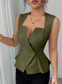 Elenzga Áo cánh chữ A cổ bèo nhún thanh lịch mới dành cho nữ, thích hợp khi đi làm, đi nghỉ, hẹn hò, đi chơi, làm vườn, tụ họp gia đình, ngày lễ lao động, ngày lễ, ngày độc lập, trở lại trường, ngày của giáo viên, lễ Halloween, lễ tạ ơn - Màu xanh Ô liu - Xem 3