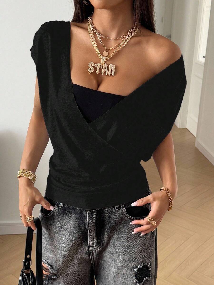 StreetHx 休闲 V 领褶饰百搭女式 T 恤，春夏