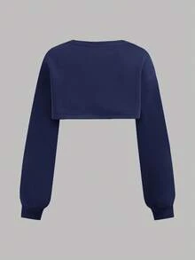 SHEIN Girlism Zestaw dla nastolatki 3 szt.: granatowa bluza, biały top na ramiączkach, długie spodnie casualowe, jesień - Granatowy - Zobacz 4