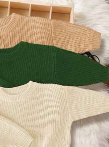 SHEIN Leap Crew 3 件套男婴休闲宽松圆领长袖毛衣，适合秋冬季