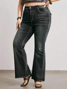 ROMWE Fairycore Jeans acampanados informales a la moda con desgaste y tachuelas con diseño de mariposa en tallas grandes - Azul - Ver 5