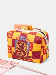 HARRY POTTER X SHEIN 1 件拼色狮子图案绗缝化妆包，带拉链的便携式化妆收纳包，多功能储物袋，轻便旅行包，男女通用 - 彩色 - 查看 2