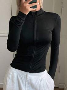 DAZY Women's Long Sleeve Slim Fit Casual Sports Open Cardigan Top, Street Casual Thin Jacket,Fall Women Clothes