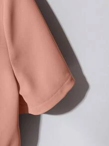 Franclia 2件套女士时尚高品质圆领短袖衬衫和休闲裤套装，适合大学生穿着 - 粉色 - 查看 3