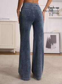 SHEIN Essnce Pantalon large en jeans tricoté stretch taille mi-haute - Bleu azur - Voir 2