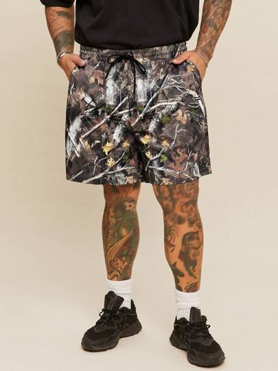 EASEVO Pantalones cortos sueltos y casuales con estampado de hojas y ramas para hombre talla grande