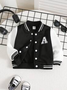 Baby/Toddler Unisex Casual Comfortable Varsity Contrast Sleeve Baseball Jacket,In Fall/Winter - Black and White - View 8