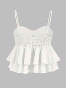 INAWLY Áo ba lỗ chữ A nhiều lớp màu trơn cỡ lớn cho nữ - trắng - Xem 2