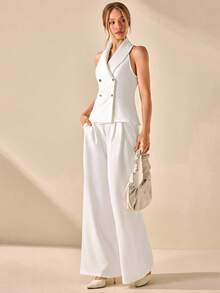 CLARA VERO Conjunto de 2 piezas para mujer con chaleco de cuello halter y pantalón ancho plisado elegante