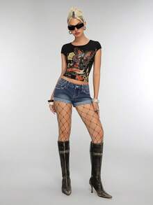 Jeanoix Y2K Fashion Casual Sexy Mini Metal Denim Hot Shorts - Dark Wash - View 5