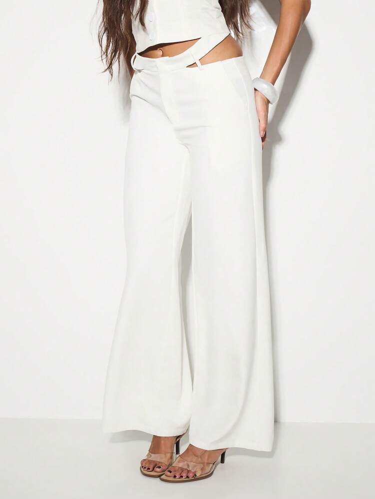 KIZN High Rise Wide Leg Palazzo Trousers With Side Cuts