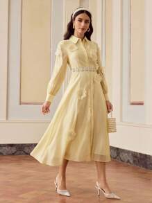 ZEYLAH 花卉贴片飘逸连衣裙 - 黃色 - 查看 2