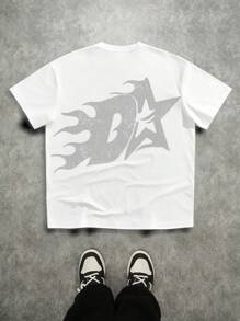 Manfinity Roghcode Áo thun in hình toàn bộ cỡ lớn OEM (Cổ rộng) - trắng - Xem 4