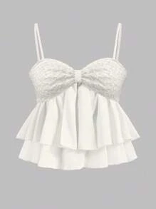 INAWLY Áo ba lỗ chữ A nhiều lớp màu trơn cỡ lớn cho nữ - trắng - Xem 1