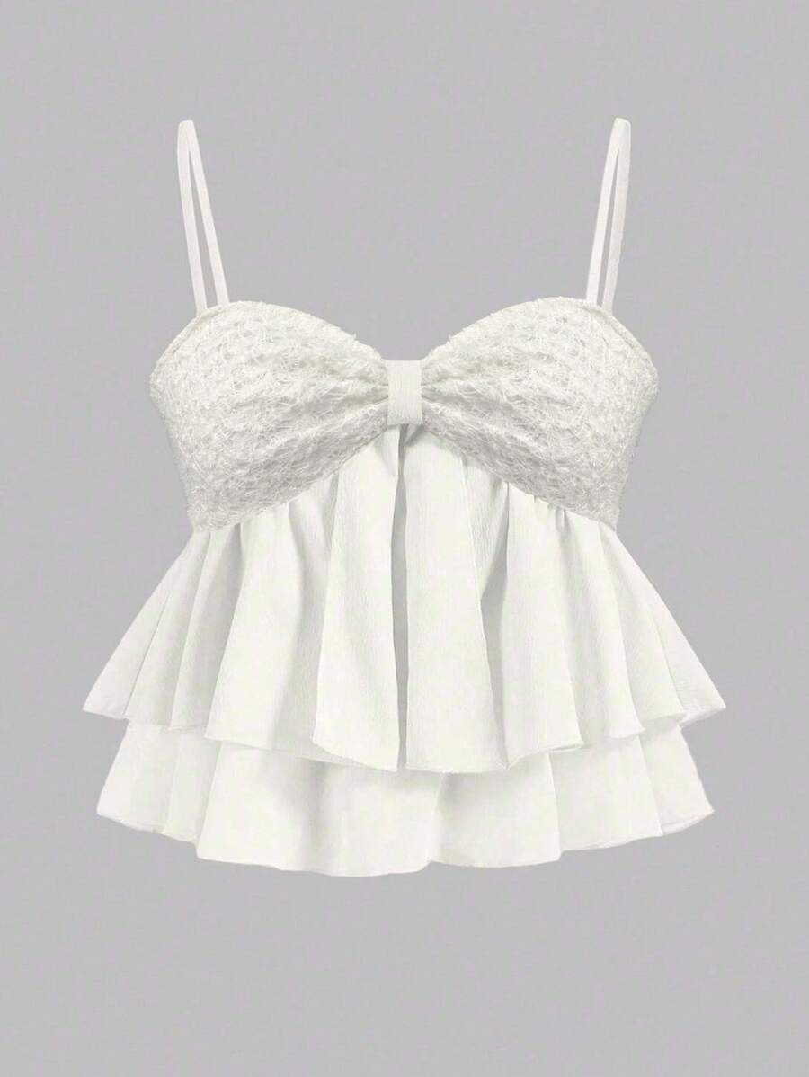 INAWLY Áo ba lỗ chữ A nhiều lớp màu trơn cỡ lớn cho nữ - trắng - Xem 1