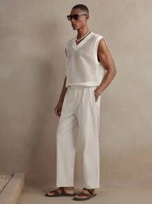 AKNOTIC Business Casual Men's Woven Linen Loose Long Casual Trousers, Suitable For Daily, Fall - Dark Grey - View 3