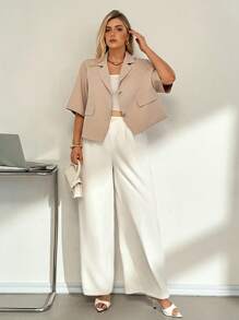 Auralis بدلة قصيرة الأكمام بتصميم فضفاض وراحة للنساء ذوات الحجم الكبير، مناسبة للربيع والصيف، بلون المشمش، بليزر نسائي، ملابس كاجوال للمكتب، معاطف صيفية، ملابس للمعلمات، ملابس كاجوال للمرأة في فصل الخريف/الشتاء