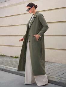 CLARA VERO 女式卡其绿色系带休闲风衣 - 軍綠色 - 查看 3