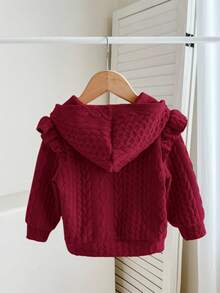 Babygirl 可爱休闲百搭纯色连帽长袖夹克 秋冬款 - 酒紅色 - 查看 2
