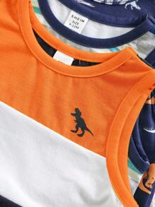 6件套男宝宝夏季休闲度假可爱卡通条纹上衣和短裤基础款多件装男宝宝服装恐龙男宝宝套装夏季男宝宝休闲套装婴儿休闲套装男宝宝恐龙服装图案