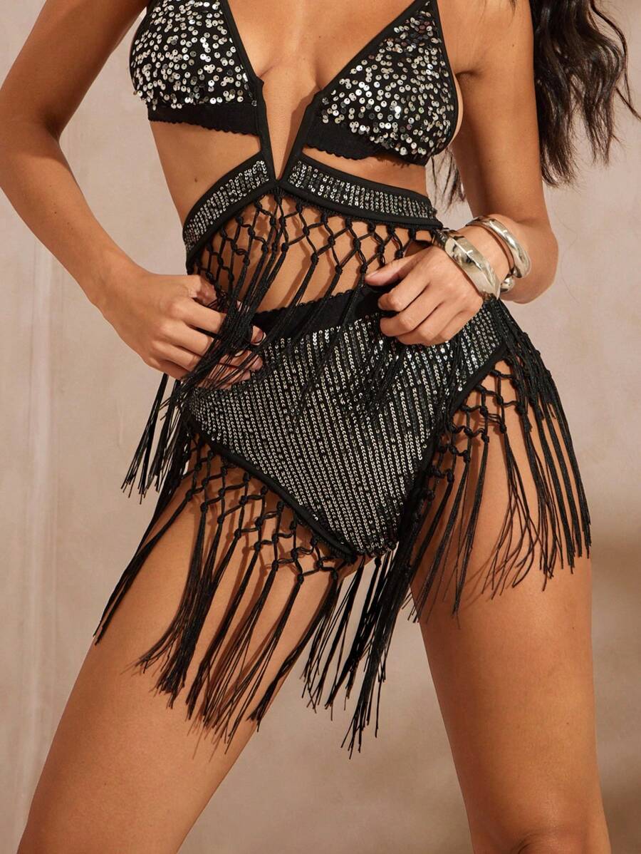 Hauture Slip sexy e alla moda con frange di paillettes a triangolo