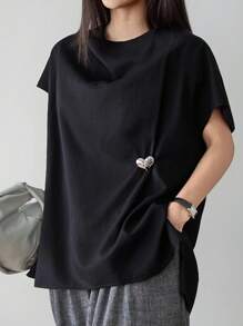 DAZY Women's Loose Business Casual Vest Top, Elegant Metal Buckle Twist Decor Hollow Drawstring Tie Waistcoat, Suitable For Office, Commuting, Spring, Summer, Autumn