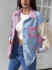 SHEIN EZwear 大码休闲撞色长袖夹克 - 彩色 - 查看 4
