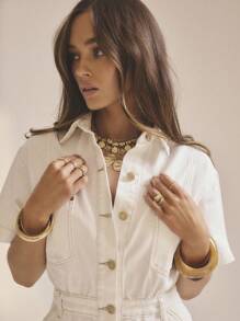 Aralina Mono de mezclilla apto para conciertos de otoño en el campo, con detalles dorados, con estilo de Estocolmo Y2K, adecuado para verano / invierno / otoño