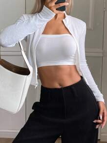 DAZY Women's Stand Collar Long Sleeve Casual T-Shirt, Sexy Street Style,Fall Women Clothes