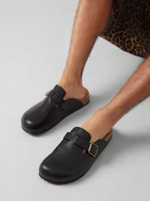 SHUZIA Men's Comfortable Arch Support Buckle Strap Round Toe Cork Footbed Clogs For Christmas - Black - View 4