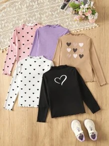 青少年女孩休闲基础款纯色针织弹力长袖汗衫，多件装，秋冬季休闲日常穿着和上学日常必备单品 - 淡紫色 - 查看 4