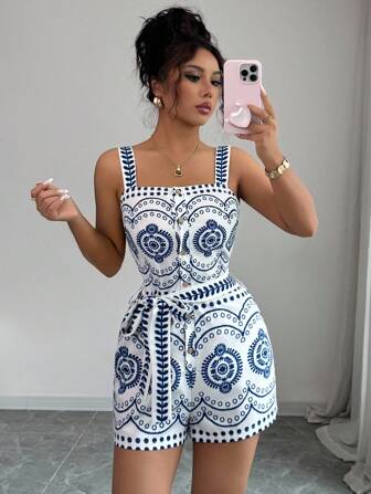 Rafferiza Women's Sleeveless Jumpsuit With Dopamine Floral Digital Printing, Fashionable And Versatile For Holiday