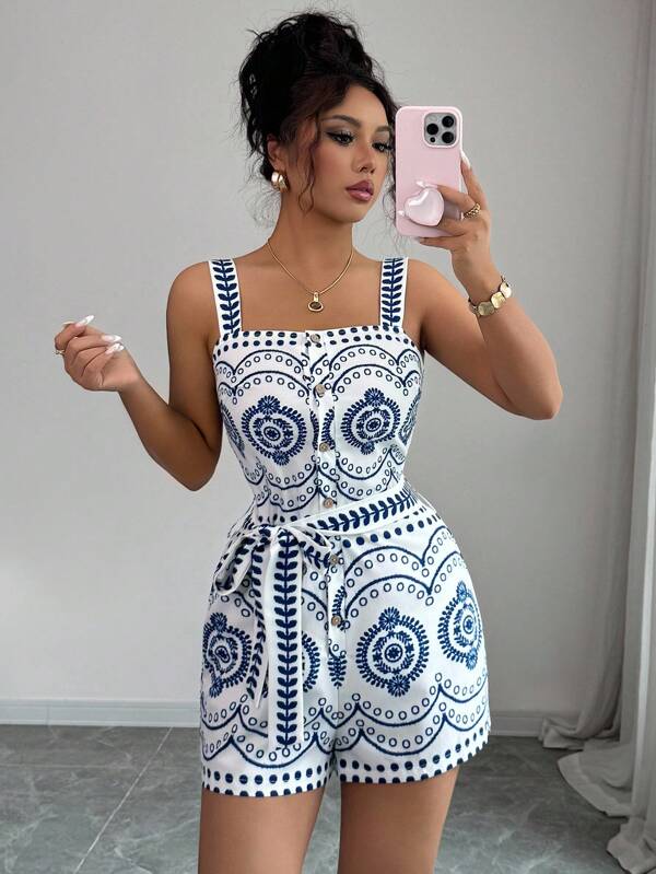 Rafferiza Mono sin mangas para mujer con estampado digital de flores de dopamina, de moda y versátil para vacaciones